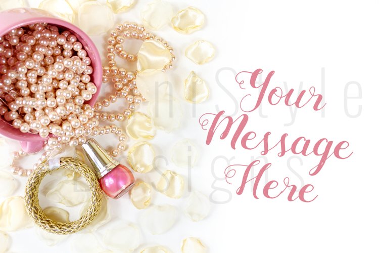 Feminine Styled Desktop Mockup, Pink & gold stock photo 198