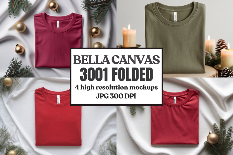 Christmas Bella Canvas 3001 Folded Tshirt Mockup