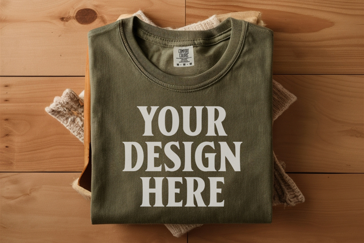 Moss Comfort Colors 1717 Folded Tshirt Mockups