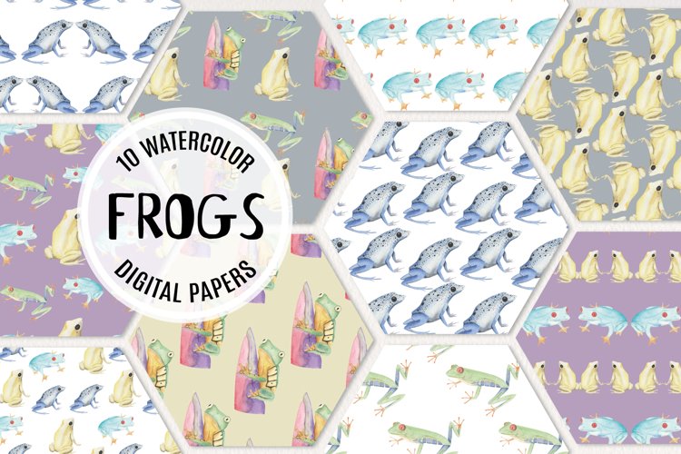 Watercolor Frogs Seamless Patterns Digital Paper Frog Print