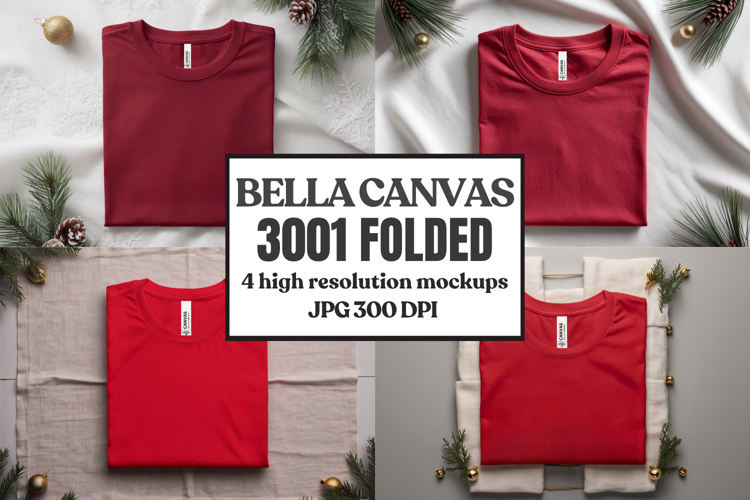 Christmas Bella Canvas 3001 Folded Tshirt Mockup