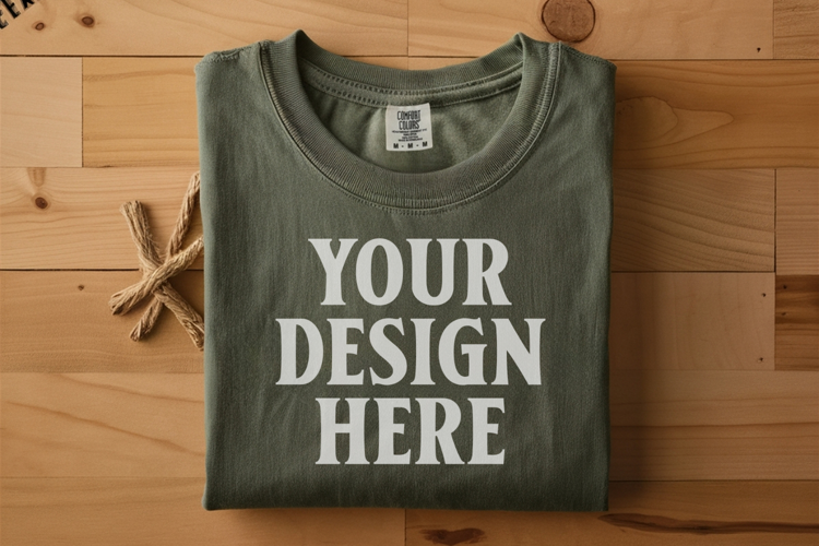 Moss Comfort Colors 1717 Folded Tshirt Mockups