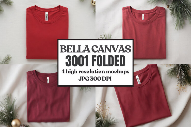 Christmas Bella Canvas 3001 Folded Tshirt Mockup example image 1