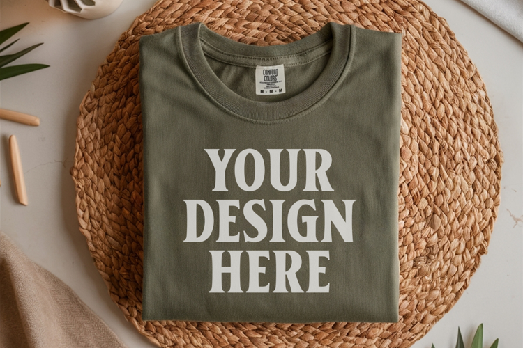 Moss Comfort Colors 1717 Folded Tshirt Mockups