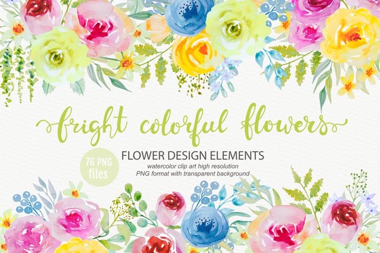 Bright watercolor flowers clipart example image 1