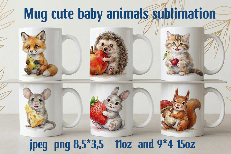 Mug sublimation cute baby animals