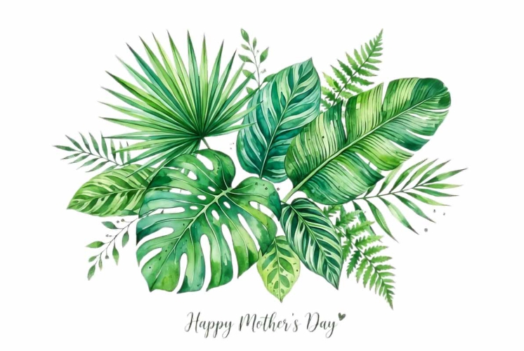 Watercolor tropical leaves arrangement, Mothers Day