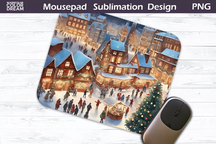 Christmas Market Mouse Pad | Winter MousePad Sublimation