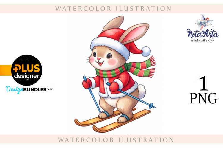 Christmas Bunny in Watercolor Style