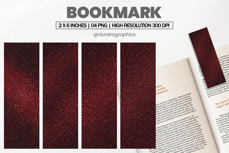 Dark Red Glitter Bookmark PNG, Bookmark Sublimation
