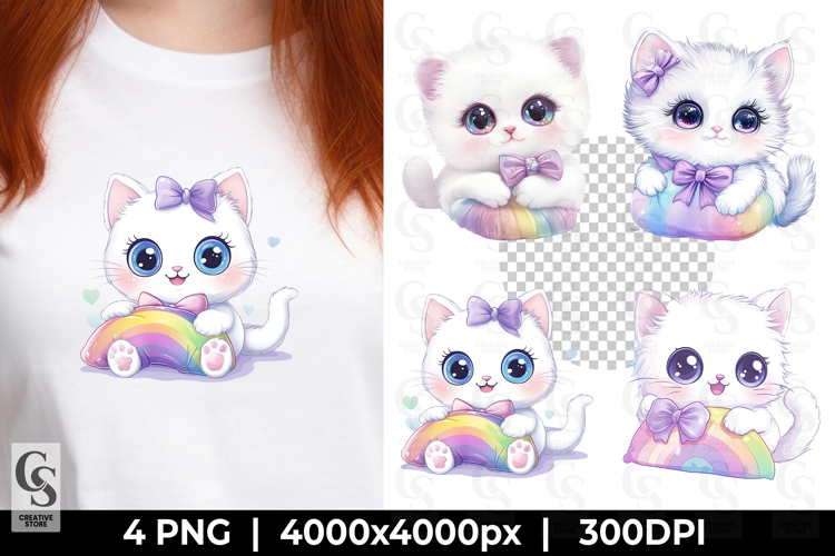 Cute Kitten with Rainbow Kawaii Cat Clipart Sublimation PNG