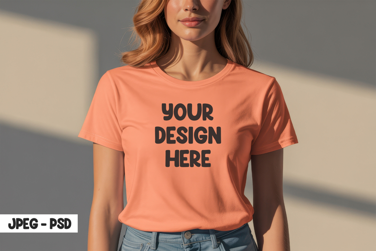 Orange T-Shirt PSD Mockup on Model