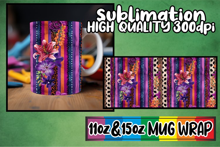 Colorful 3D Leopard Floral Mug Wrap Art