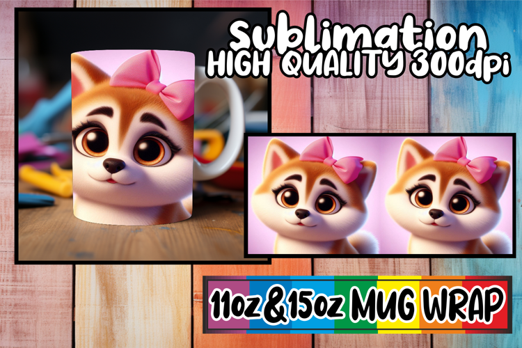 Cozy vibes 11oz 15oz mug wrap, 3D Dog