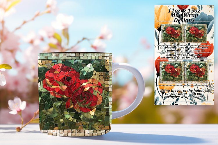 Glittery Flower Mug Wrap Sublimation 11oz 15oz