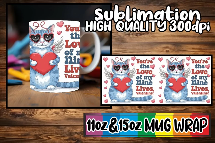 Magical mornings 11oz 15oz sublimation wrap, Valentines Cat