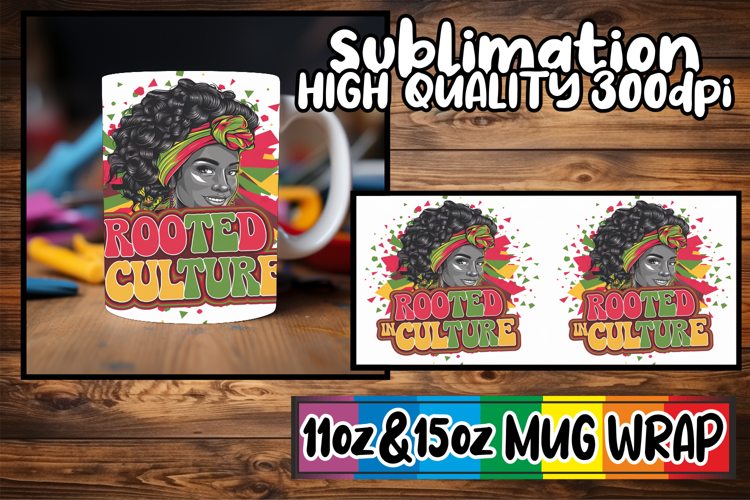 Cheerful hearts sublimation mug wrap, Black Woman