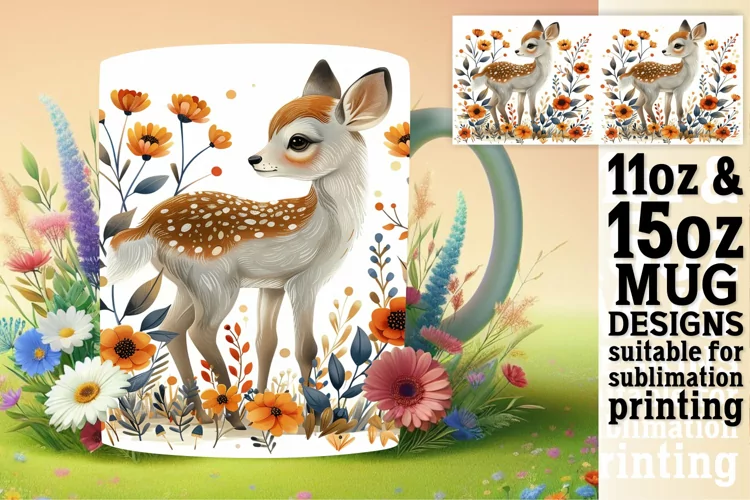 Deer Watercolor Mug Wrap Design for Sublimation