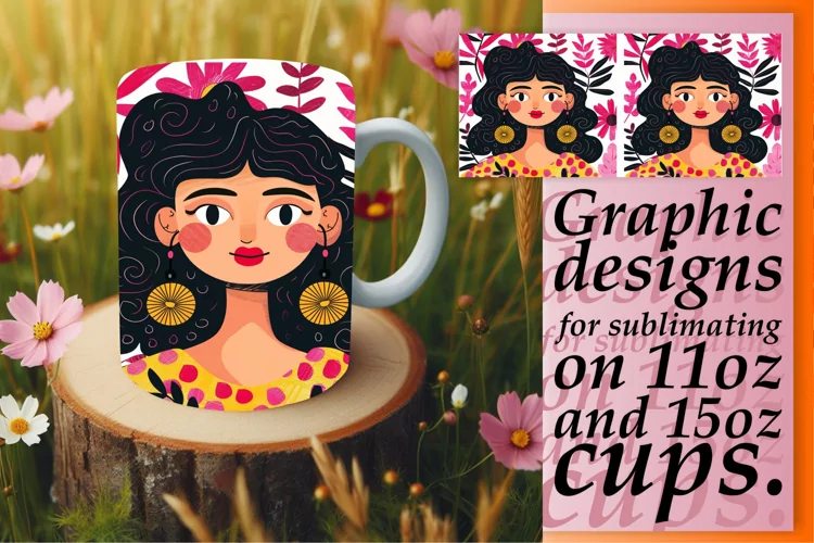 Lovely Woman Portrait with Flowers Mug Wrap 11oz/15oz