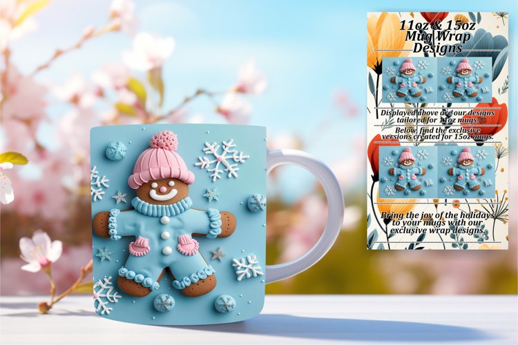 Festive 3D Gingerbread Mug Wrap | 11oz/15oz Holiday Design