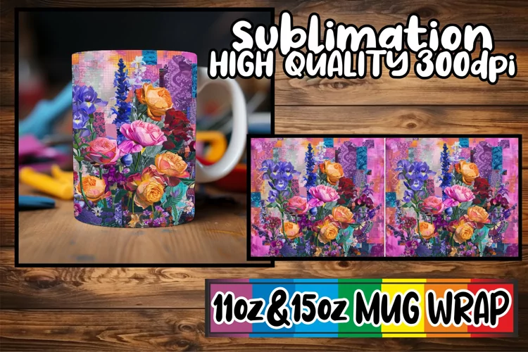 Colorful Blossom Medley Mug Wrap 11oz/15oz