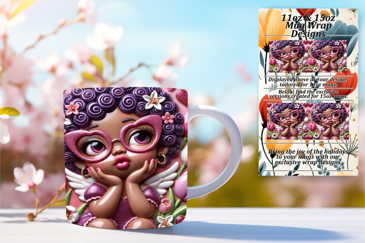 Charming 15oz Mug Wrap Png Artwork , 3D Cupid
