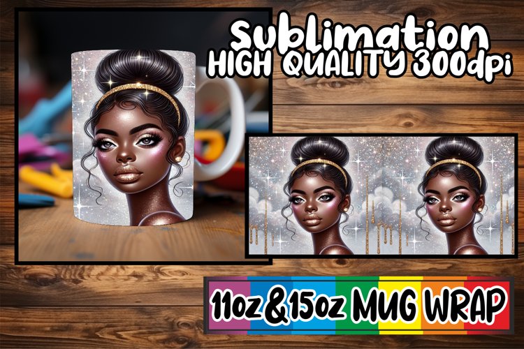 Joyful vibes 11oz 15oz sublimation wrap, Afro Girl example image 1