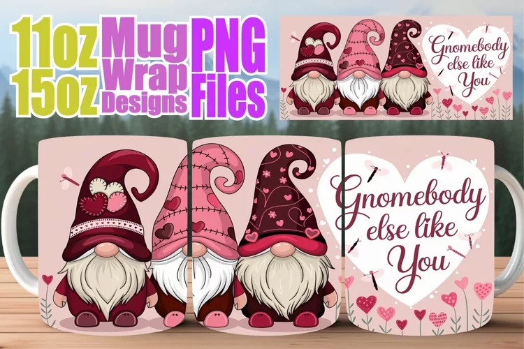 Joyful vibes sublimation mug wrap, Love Gnome