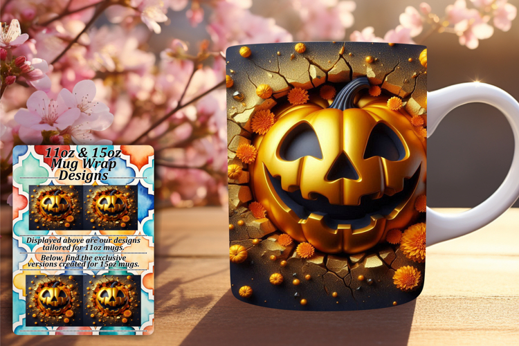 Quirky 15oz Mug Wrap Png Artwork , 3D Pumpkin