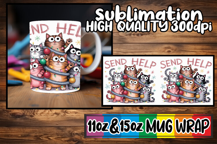 Enchanting evenings 11oz 15oz mug wrap, Funny Cat example image 1