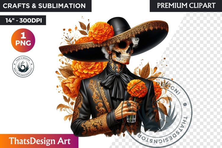 Floral Day of the Dead Clipart PNG sugar skull la catrina