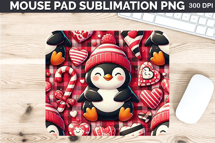 Watercolor Penguins Mouse Pad Sublimation - Valentines PNG