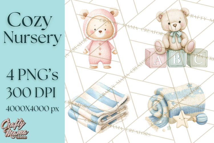 Knitted Nursery Animal Clipart PNG, Cozy Watercolor Baby Fox