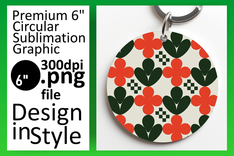 Whimsical Round Design Keychain PNG , Flower Pattern