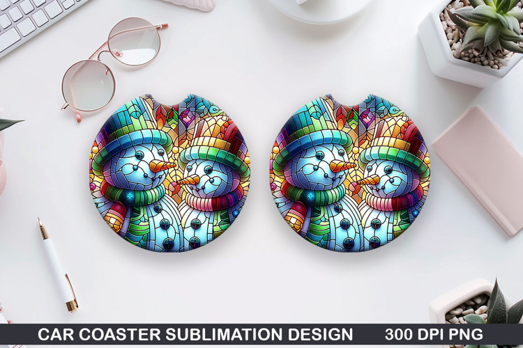 Snowman Car Coaster Sublimation|Christmas Coaster PNG Design