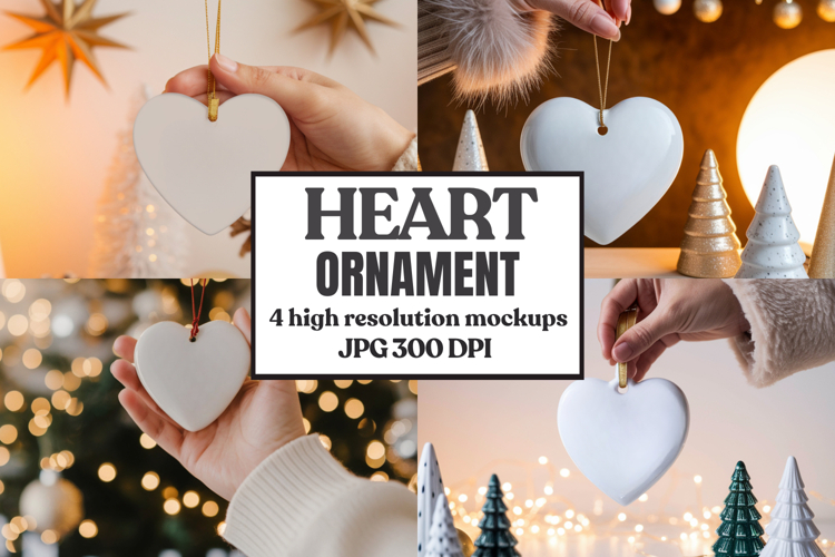 Heart Shaped Christmas Ornament Mockups | Frosted Glass Holi
