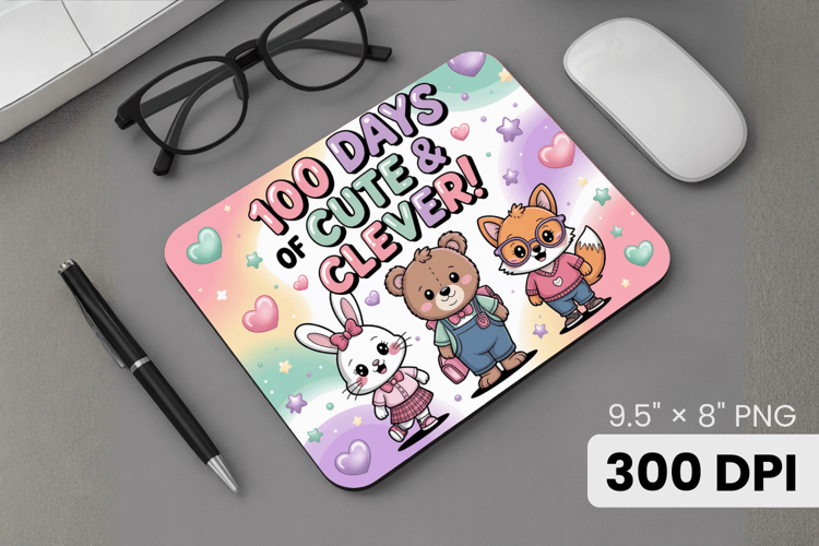 100 days of school Mouse Pad, Teacher PNG Sublimation Design