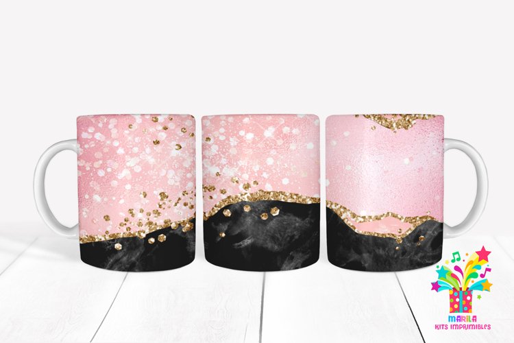 Pink Glitter Agate Mug Sublimation / Agate Mug Wrap #12 example image 1