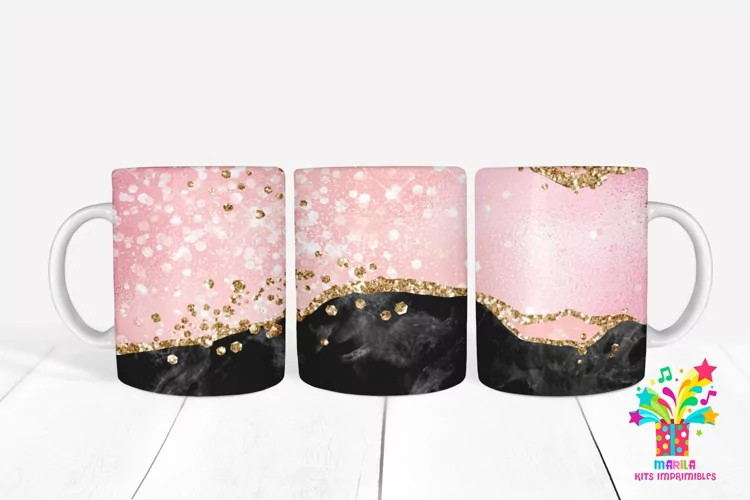 Pink Glitter Agate Mug Sublimation / Agate Mug Wrap #12