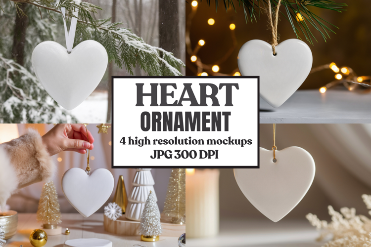 Romantic Christmas Ceramic Heart Ornament Mockup | Holiday