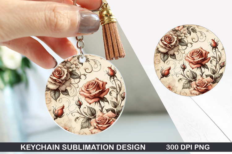 Flower Keychain Sublimation - Valentine Keychain PNG Design