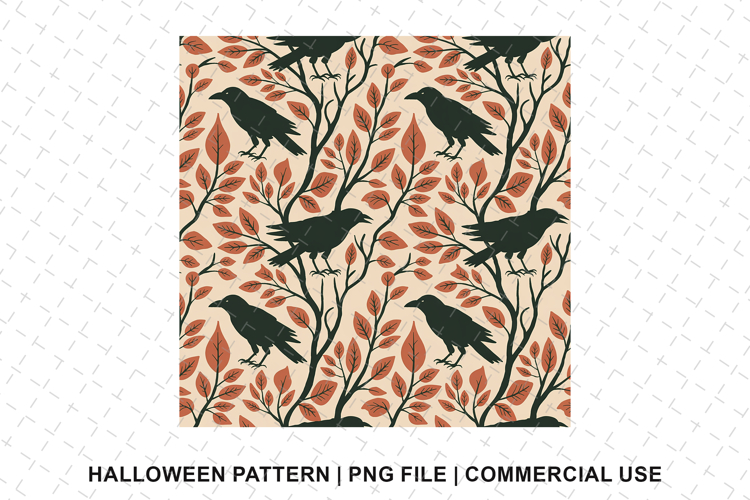 Halloween Crow Pattern Png | Sublimation | Digital Paper example image 1
