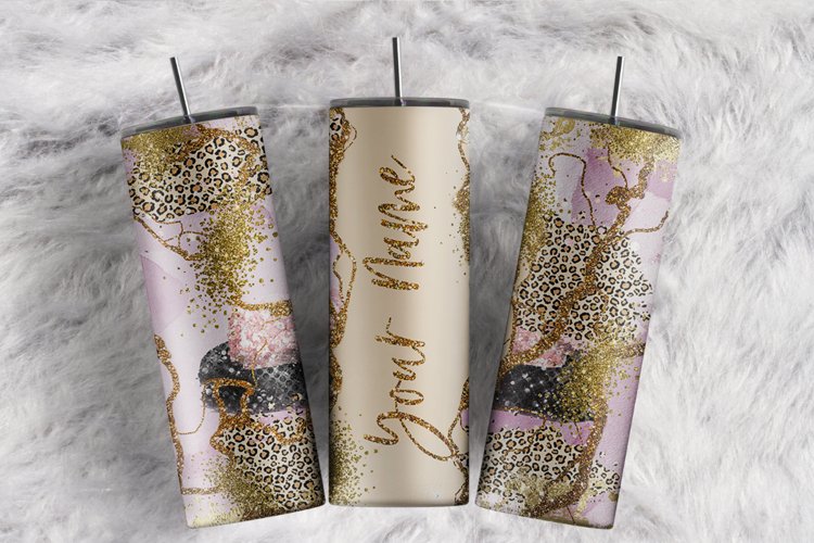 Custom Name Gold Glitter Brush Leopard 20 oz tumbler wrap