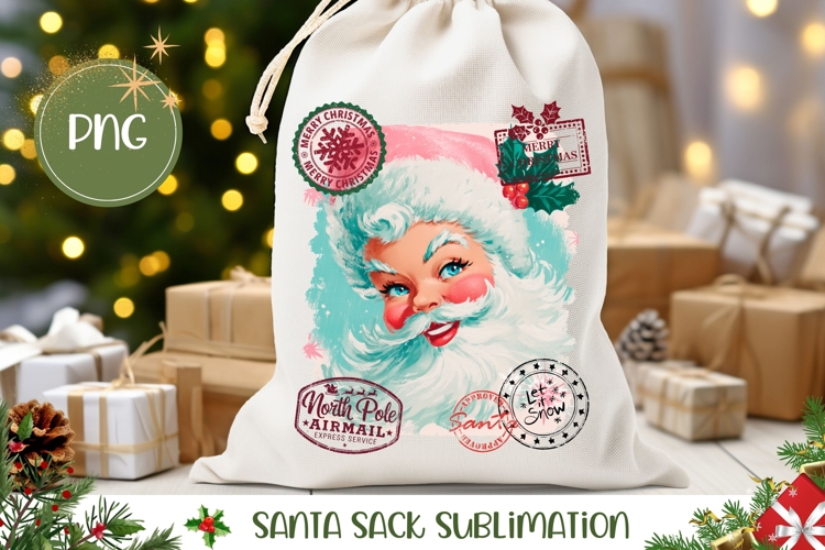 Vintage Christmas Santa Sack, Santa Claus Gift Bag PNG