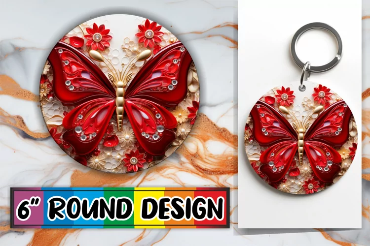 Butterfly Elegance 3D Round Keychain