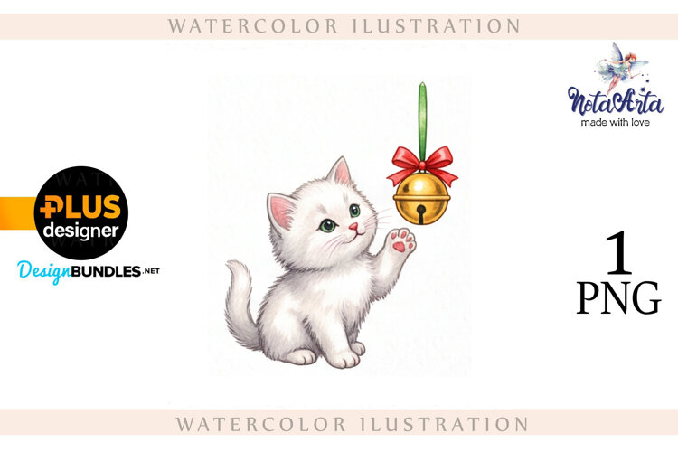 Christmas Kitten in Watercolor Style example image 1