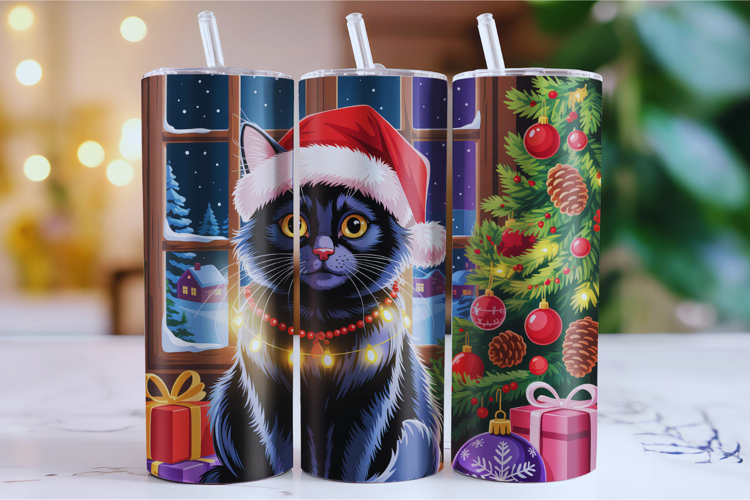 Merry Christmas Cat Tumbler Wrap | Christmas Wrap