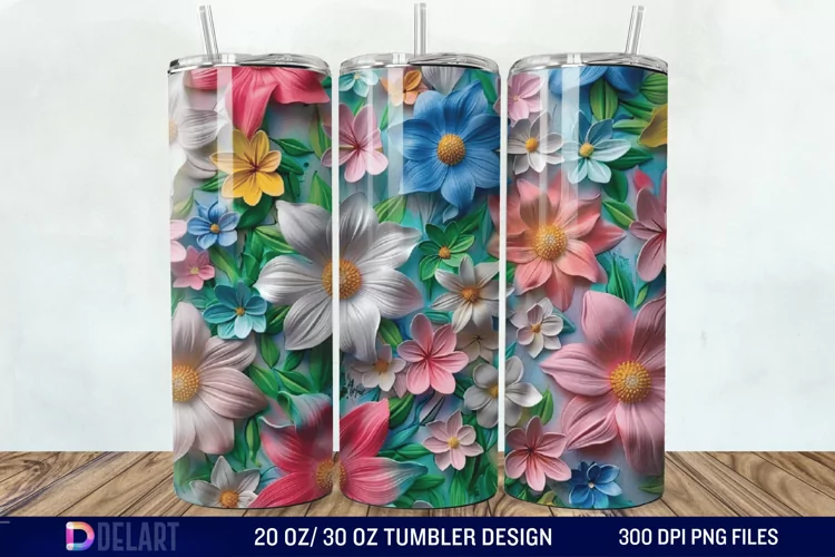 3D Painted Flower Tumbler Wrap