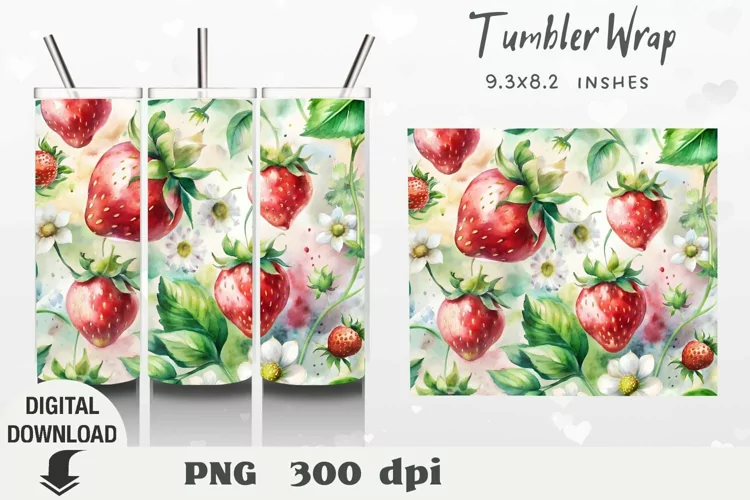 Summer fresh strawberries Tumbler Wrap, Sublimation Tumbler