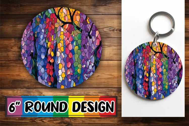 Colorful Tree Round Design Stained Glass Sublimation